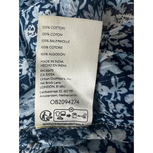 Free People Printed Daybreak Chambray Combo Blouse Floral Ruffled Cotton Small - Picture 9 of 14
